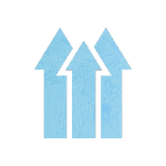 Graphic of three blue arrows pointing upwards against a dark background indicating growth or increase.